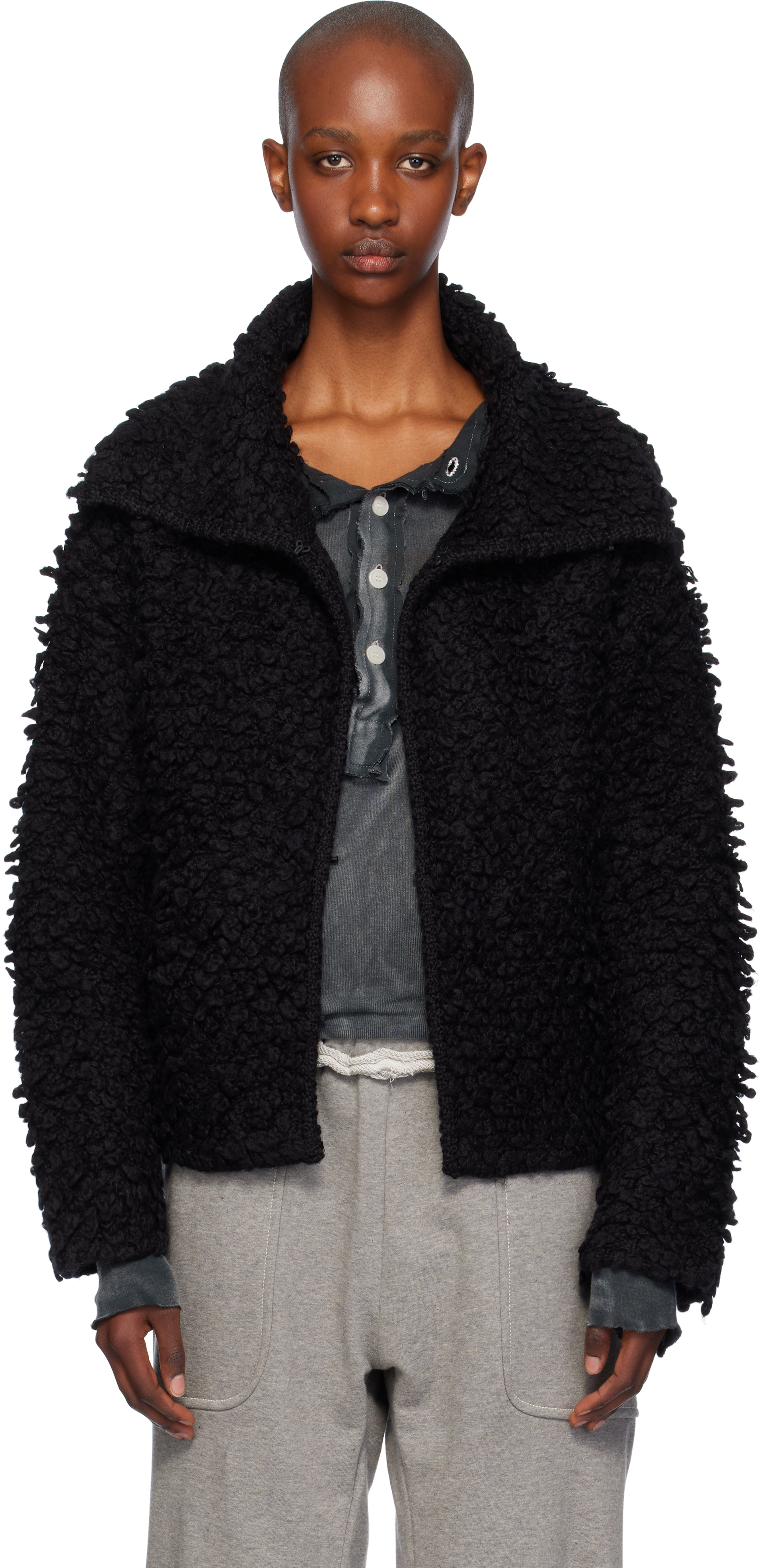 Shop Open Yy Black Loopy Knit Cardigan