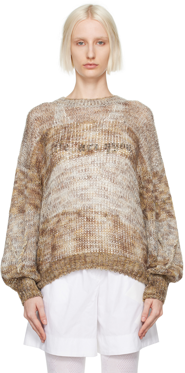 Shop Open Yy Tan Shimmer Sweater In Beige