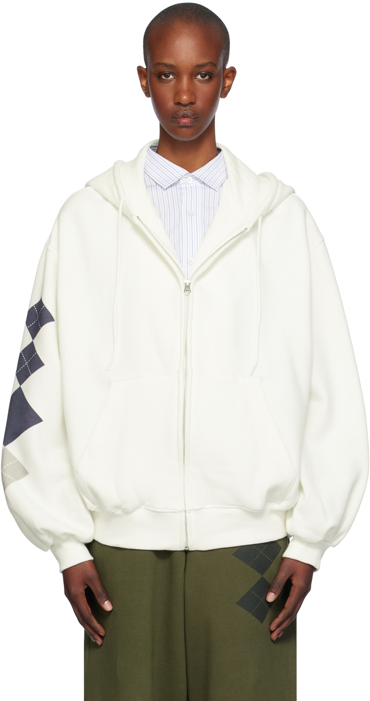 Shop Open Yy White Argyle Box Hoodie