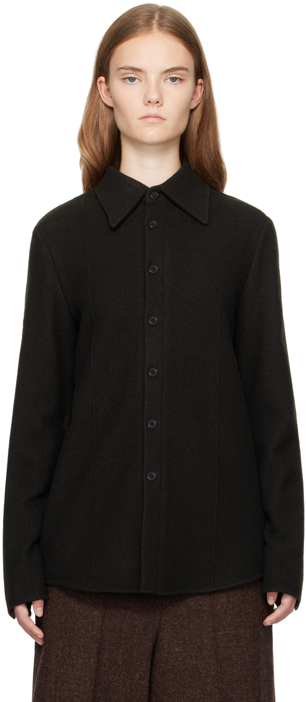 Shop Umber Postpast Brown Slim Fit Wool Felted Shirt In Dark_brown