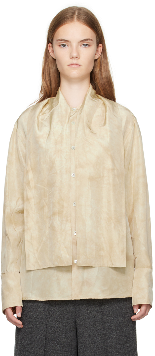 Shop Umber Postpast Beige Onion Dyed Silk Scarf Shirt