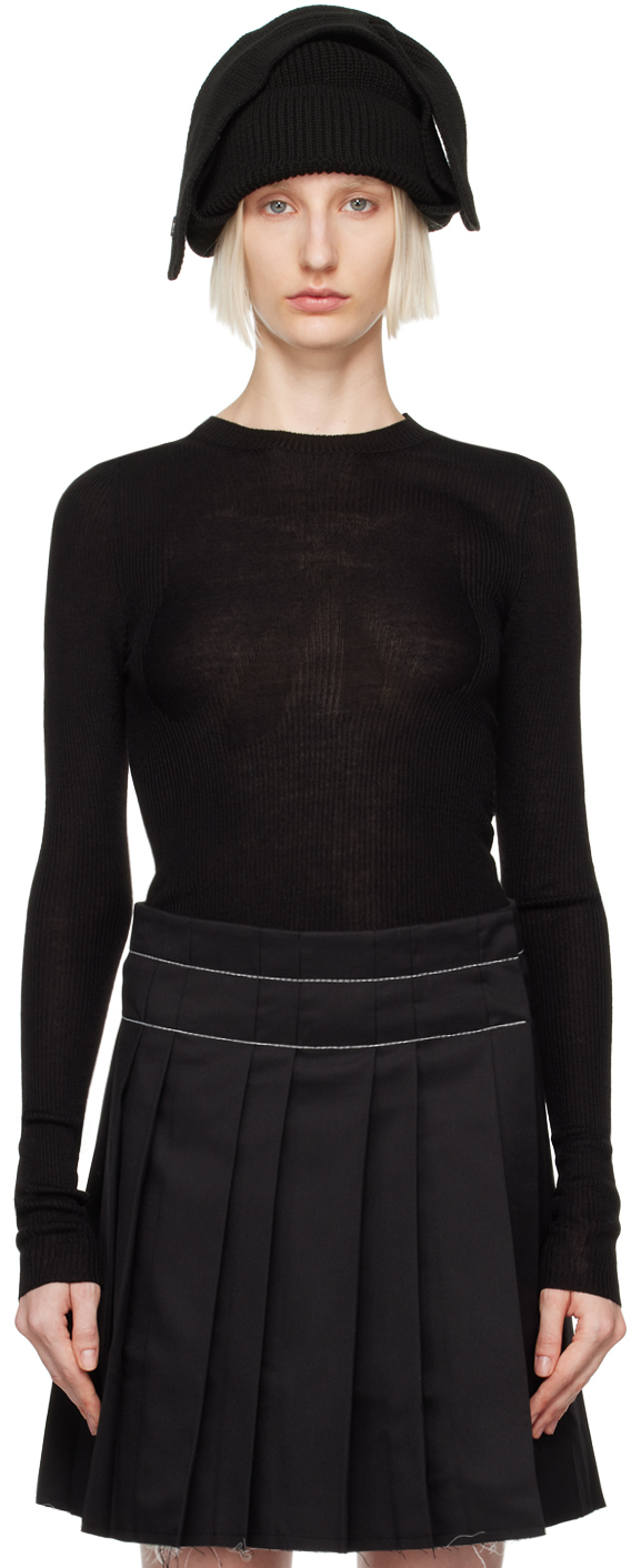 Shop Open Yy Black Ribbon Rib Knit Long Sleeve T-shirt