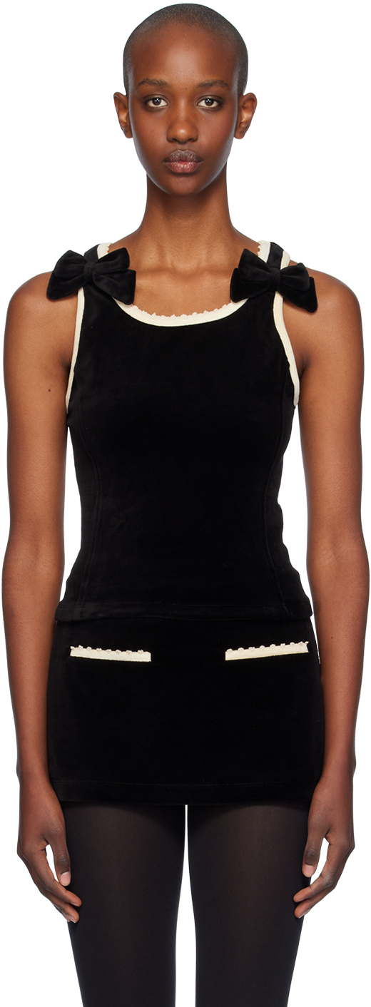 Shop Open Yy Black Velvet Picot Ribbon Tank Top