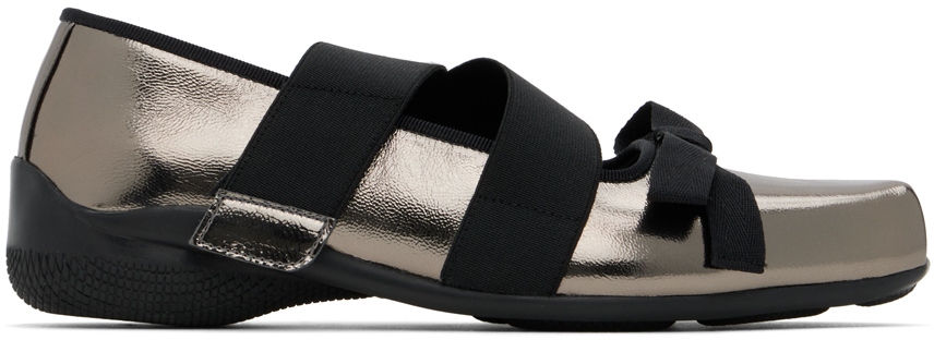 Shop Open Yy Gunmetal Cross Band Ballerina Flats In Silver