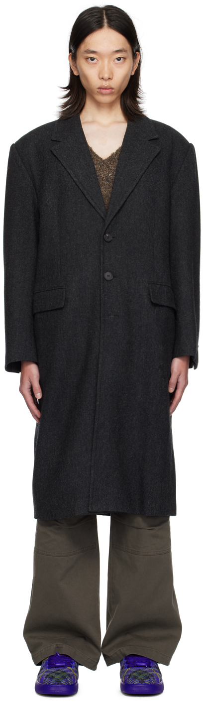 Shop Lesugiatelier Gray Tailored Long Coat In Dark Grey