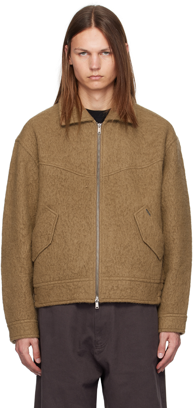 Shop Lesugiatelier Brown Wool Bomber Jacket In Beige