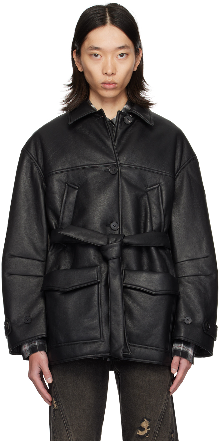 Black Insulated Faux-Leather Jacket