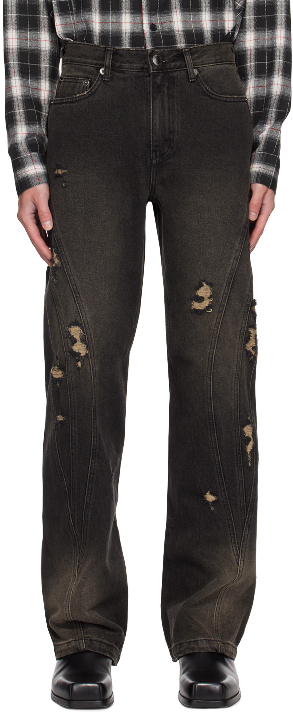 Shop Lesugiatelier Black Damaged Jeans