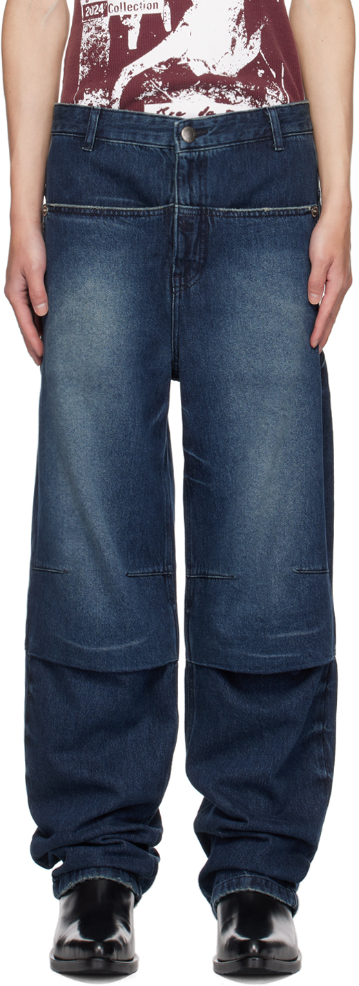 Navy Knee Tuck Jeans