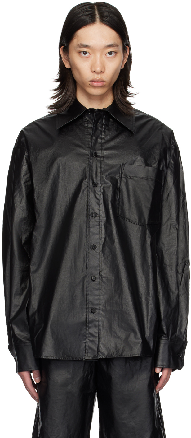 レザーシャツ Mサイズ 黒 CHROME HEARTS(クロムハーツ) クロスボタンレザーシャツ