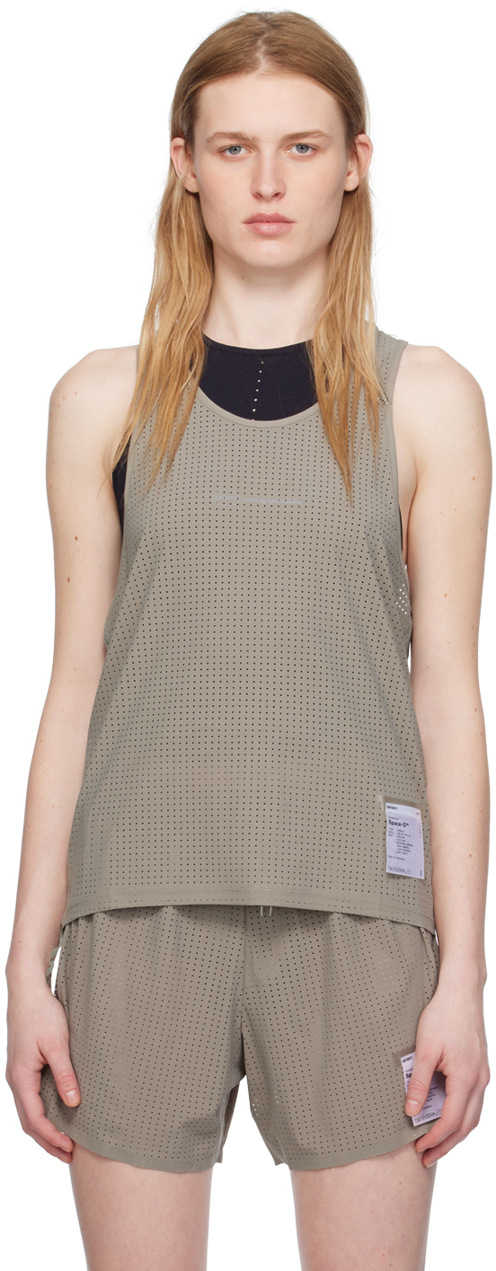 Shop Satisfy Green Perforated Tank Top In Dry Sage