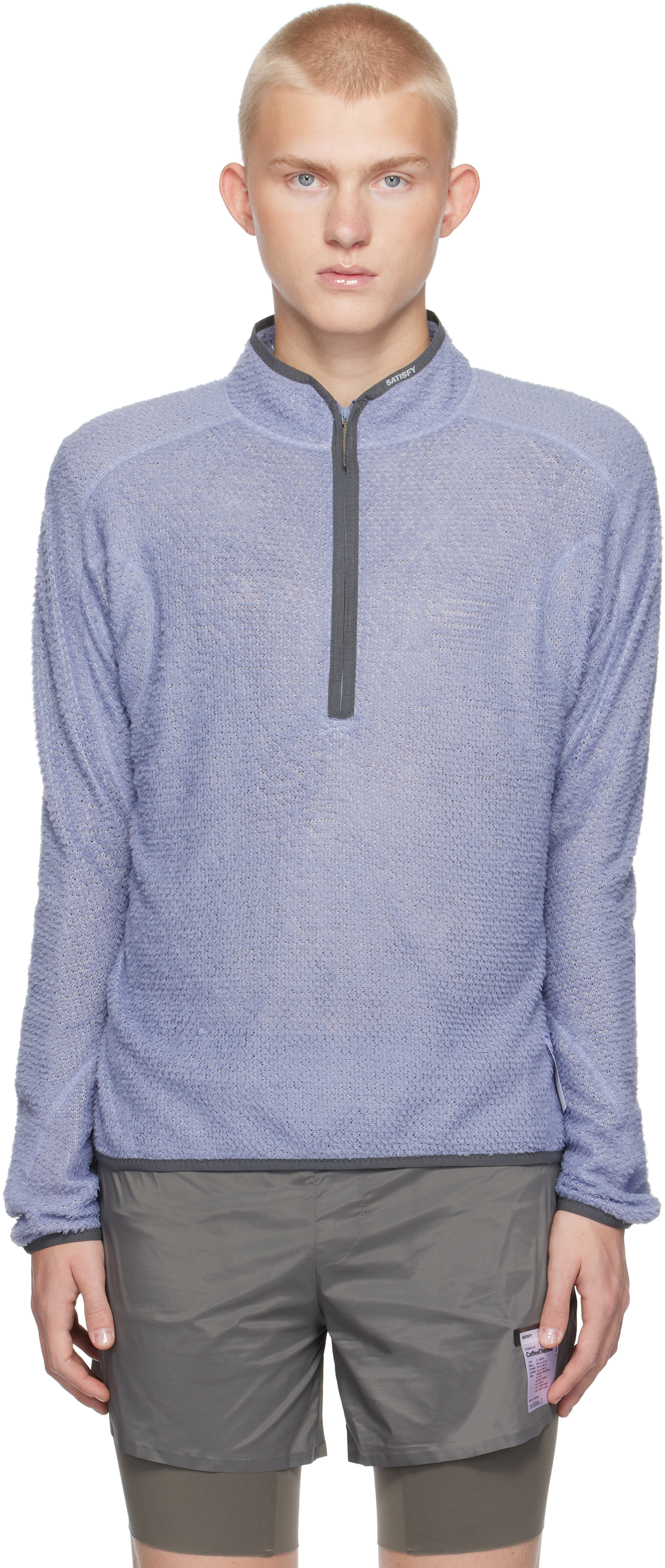 Shop Satisfy Blue Ghostfleece Ad Light Half‑zip Sweater In Stone