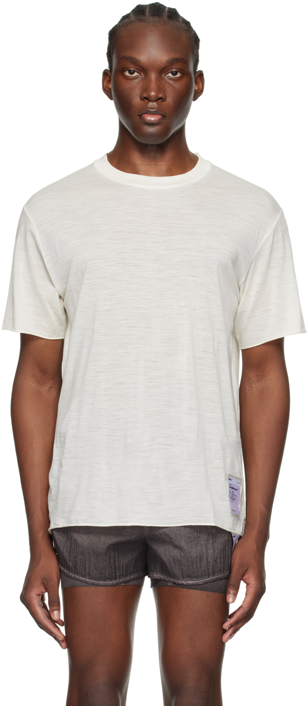 Shop Satisfy Off-white Crewneck T-shirt In Chalk