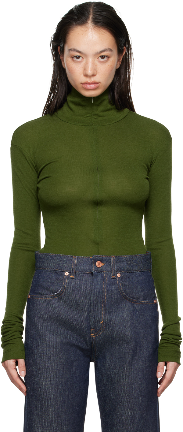 Green Fine Wool Zip Sweater