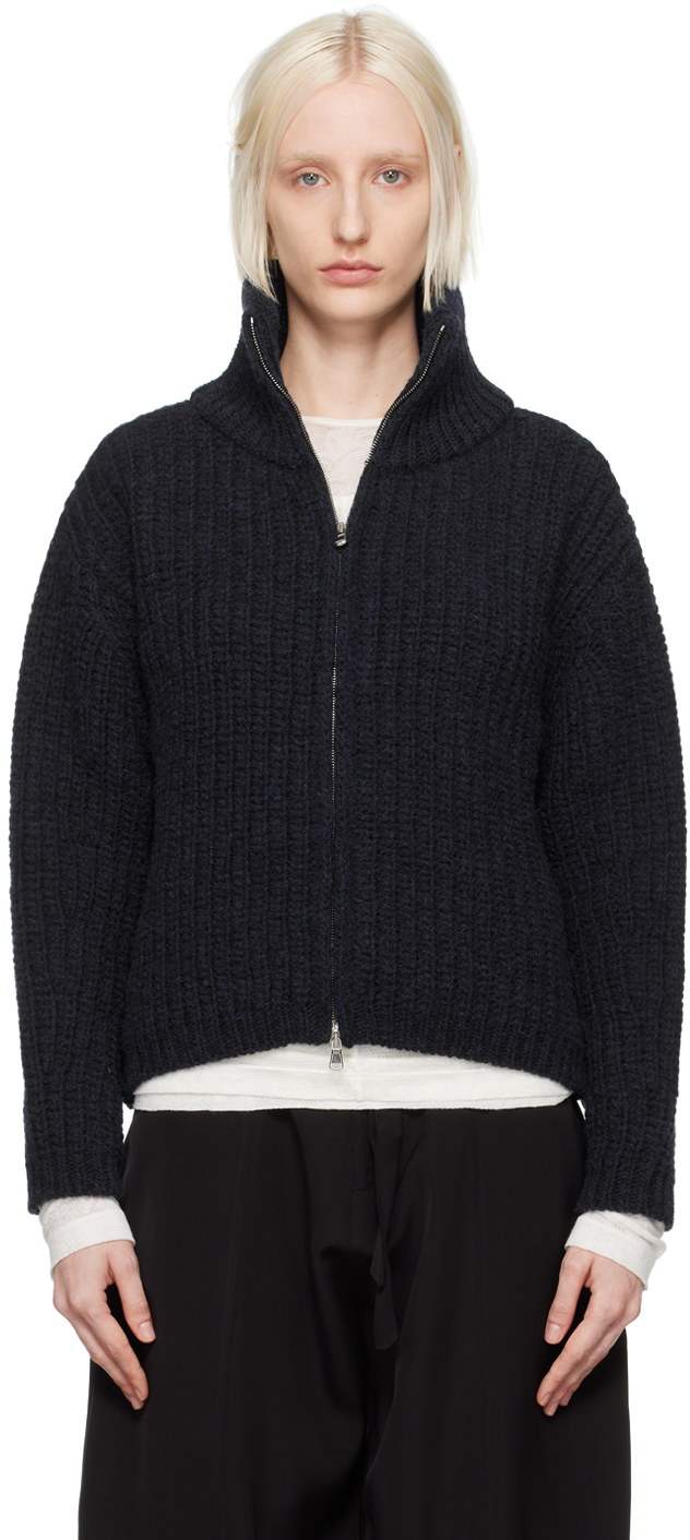 Navy Chunky Heritage Wool Zip Sweater