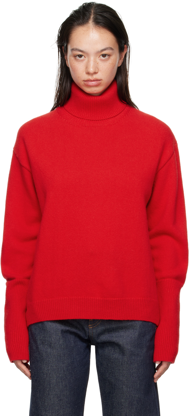 Red Fine Wool Knit Turtleneck