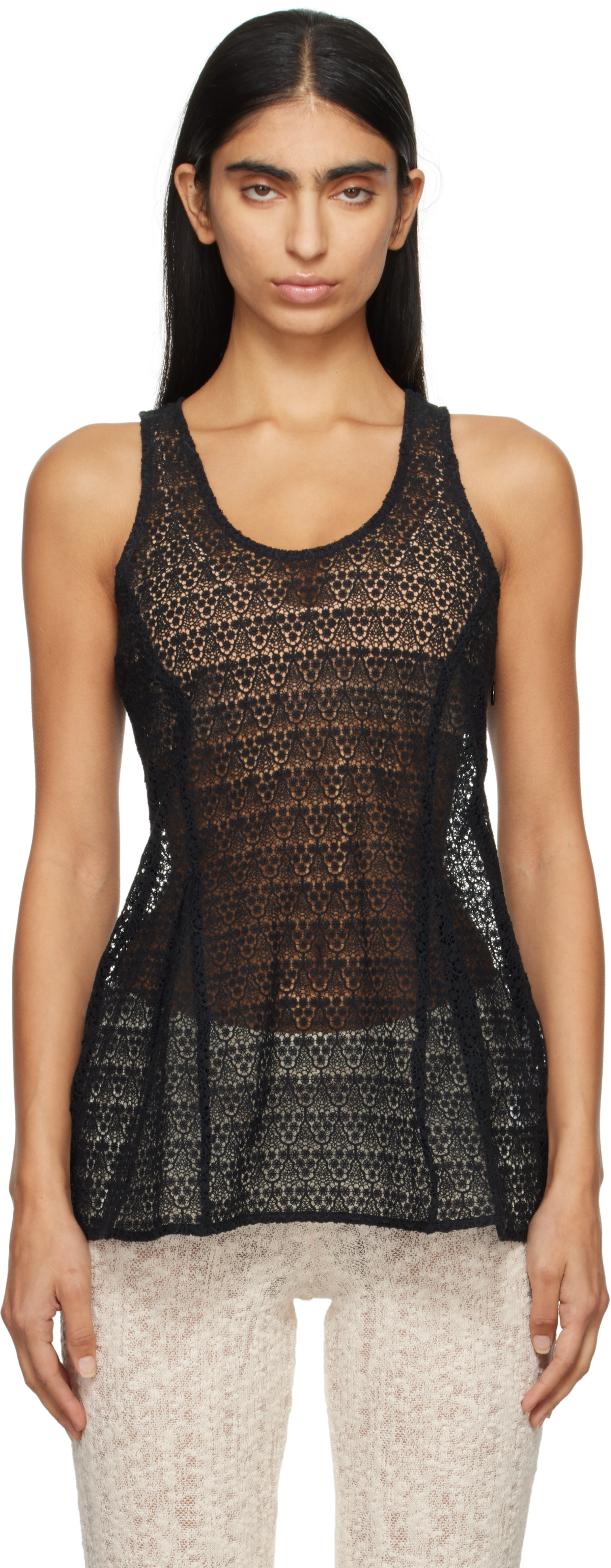 Black Tailored Lace Tank Top