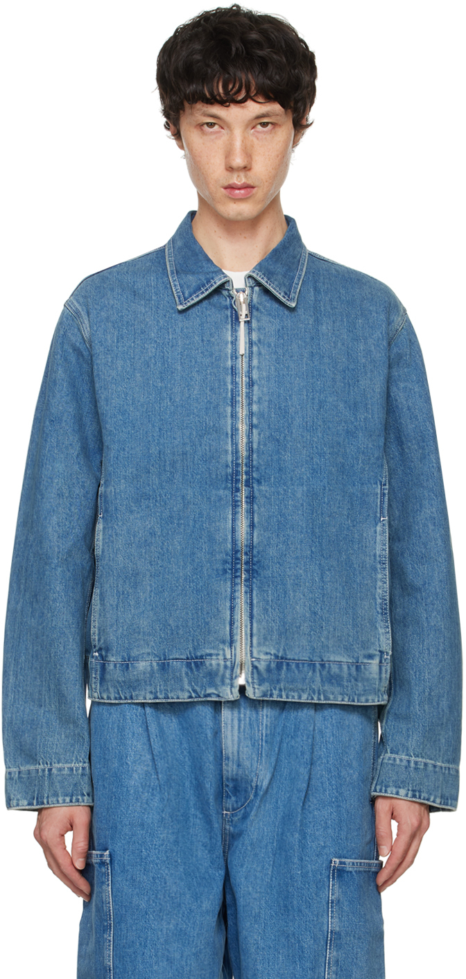 Shop Sunnei Blue Faded Denim Bomber Jacket In 8072 Light Washed De