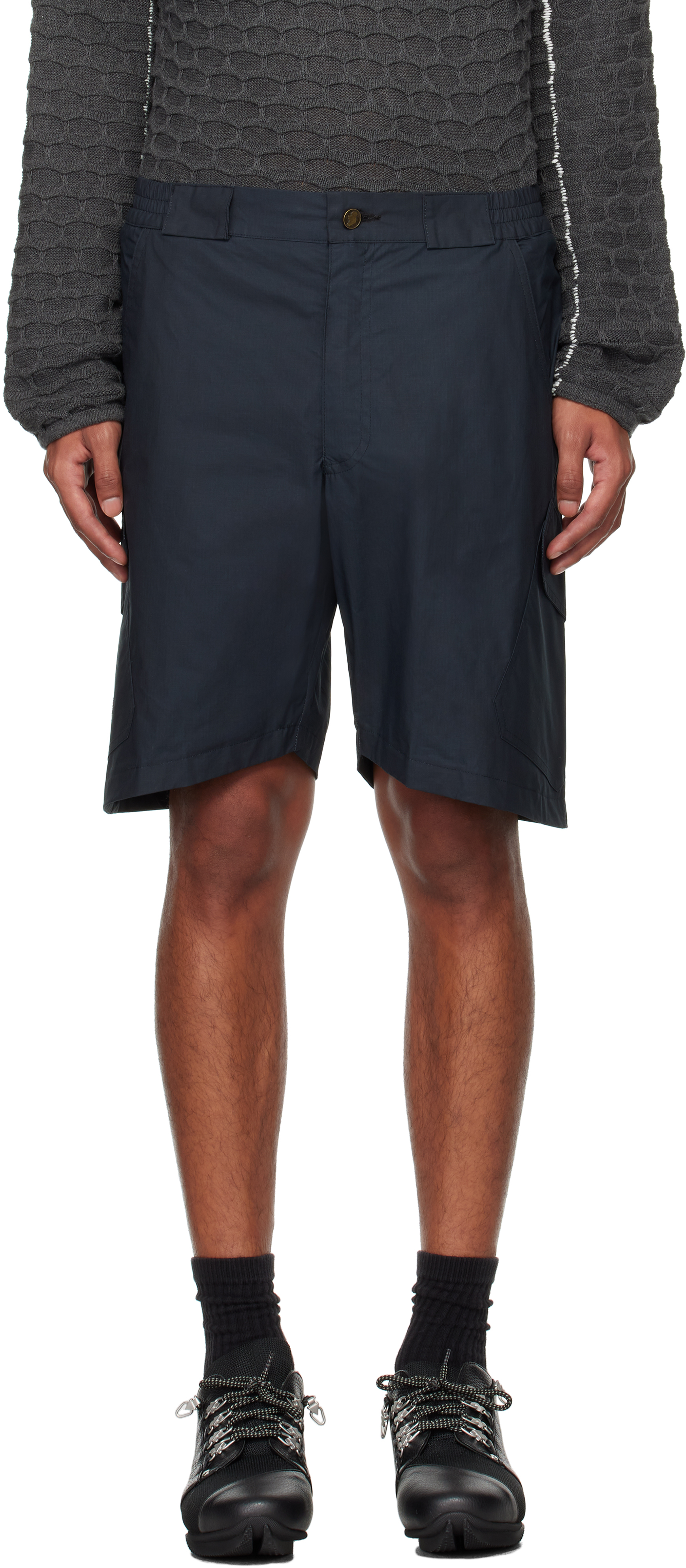 Black Ripstop Cotton Cargo Shorts