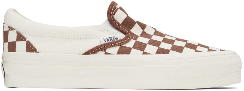 Shop Vans Off-white & Brown Premium Slip-on 98 Sneakers In Lx Checkerboard Coff