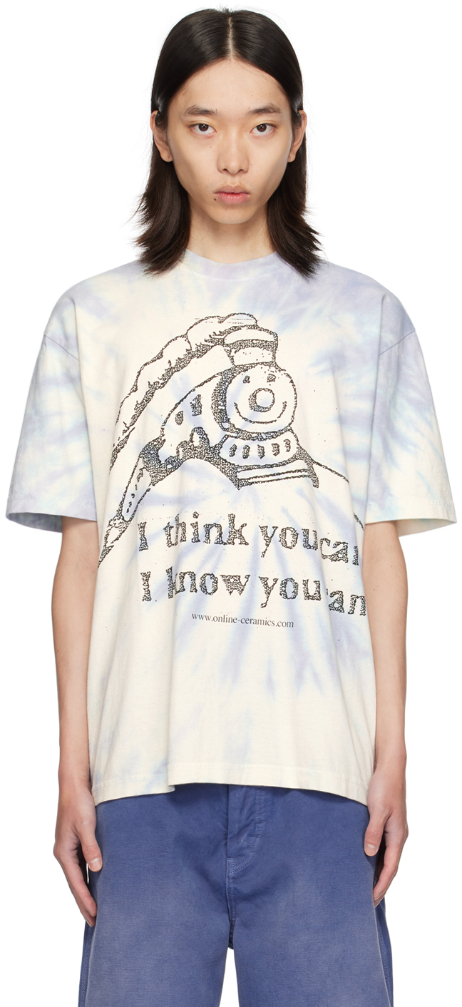 Shop Online Ceramics Beige & Blue 'i Think You Can' T-shirt In Tie-dye