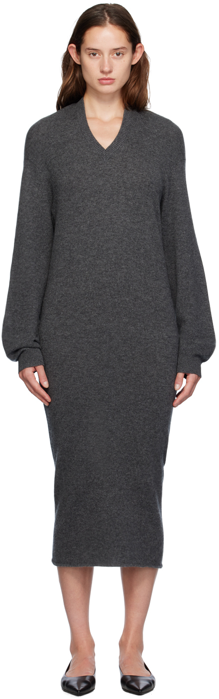 Gray Wool & Cashmere Midi Dress