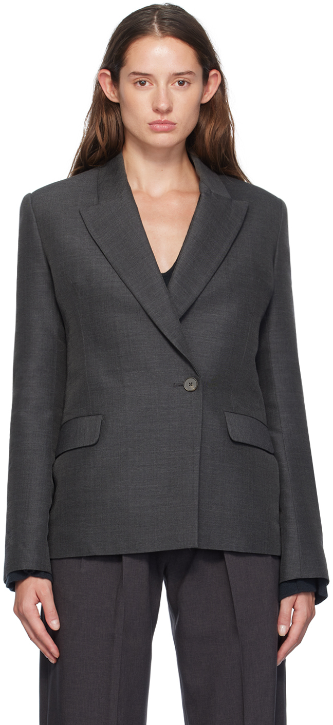 Shop Gia Studios Gray Single Breasted Blazer In Grey