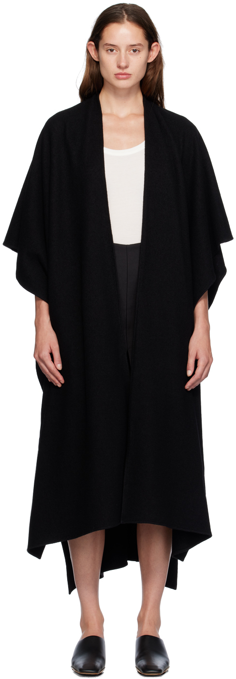 Shop Gia Studios Black Wool Shawl Coat