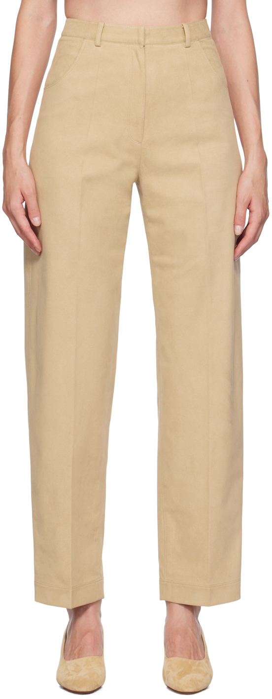 Beige Cocoon Faux-Leather Trousers