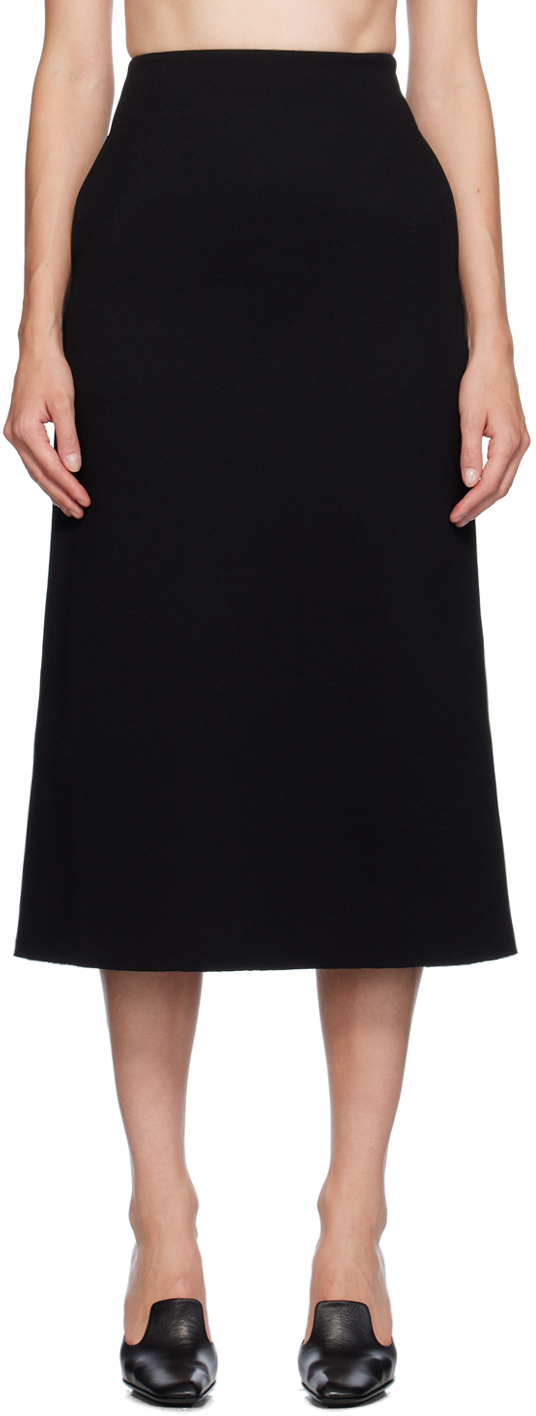 Black Raw Edge Midi Skirt