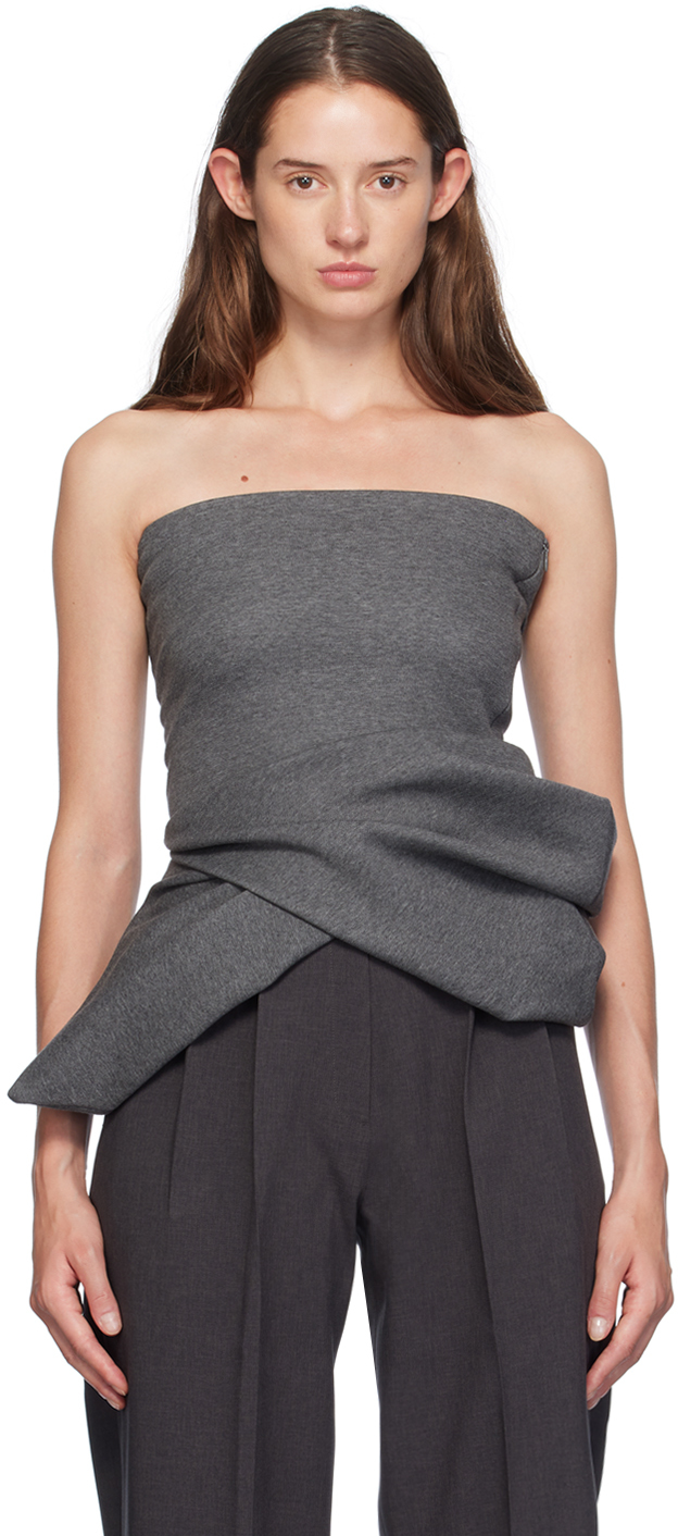 Gray Strapless Asymmetric Tube Top