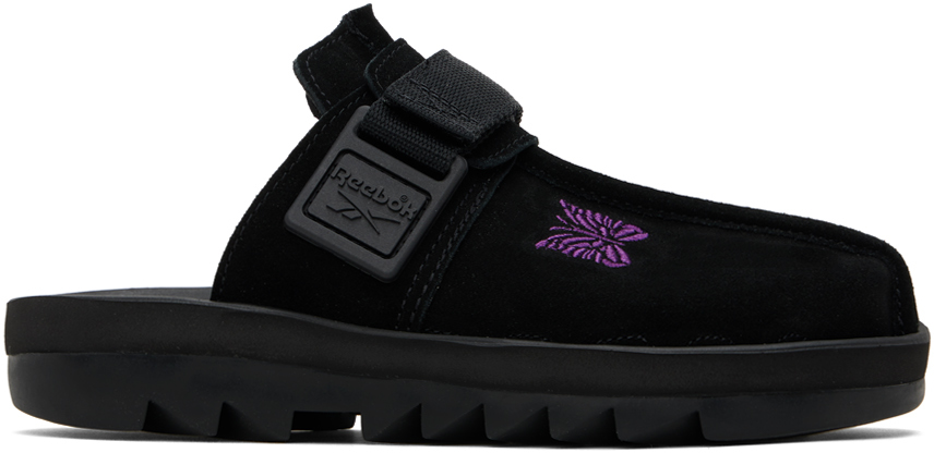 Shop Reebok Black Needles Edition Beatnik Slippers In Cblack/extmpurple