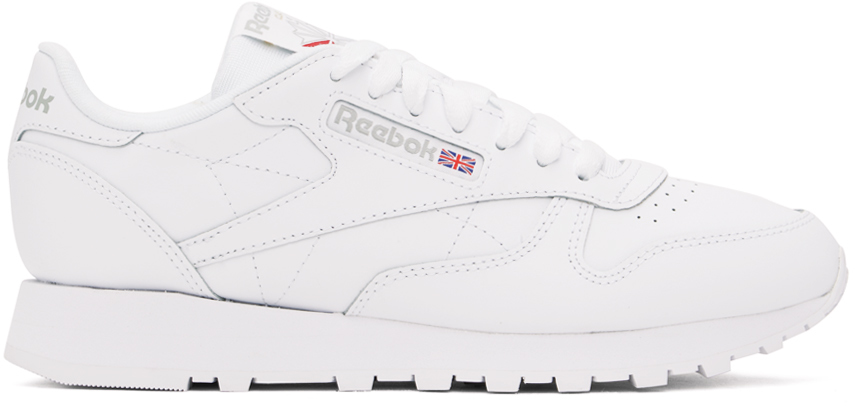 Reebok White Classic Leather Sneakers In Ftwwht/ftwwht/pugry3