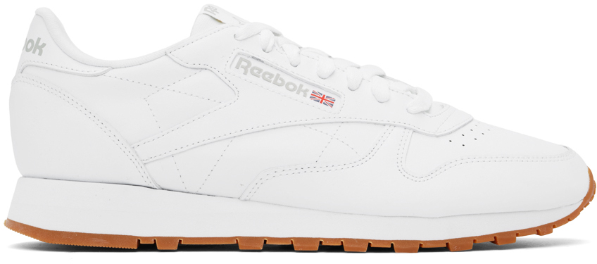 Reebok White Classic Leather Sneakers In Ftwwht/pugry3/rbkg03