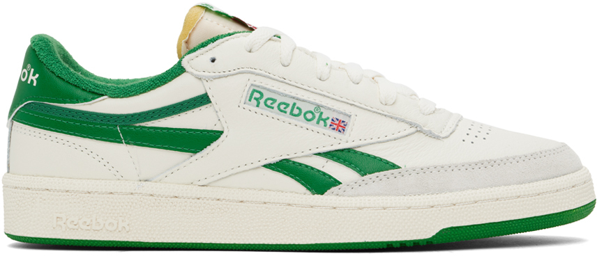 REEBOK OFF-WHITE & GREEN CLUB C REVENGE VINTAGE SNEAKERS 