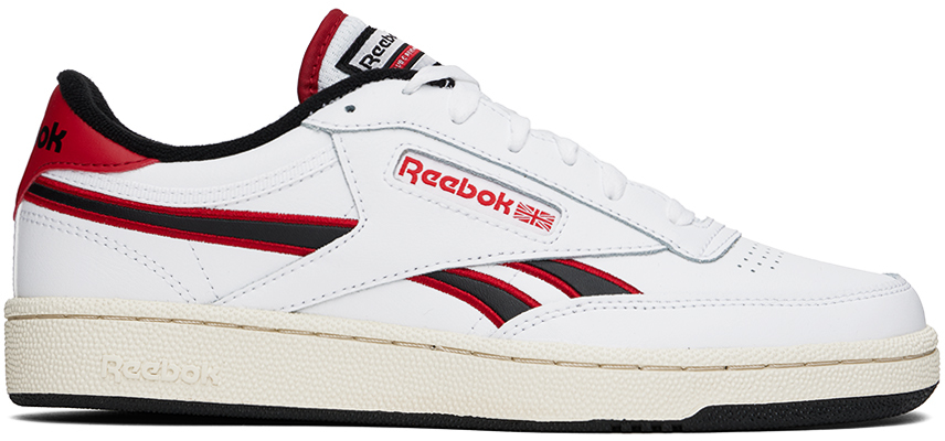 REEBOK WHITE & RED CLUB C REVENGE SNEAKERS 