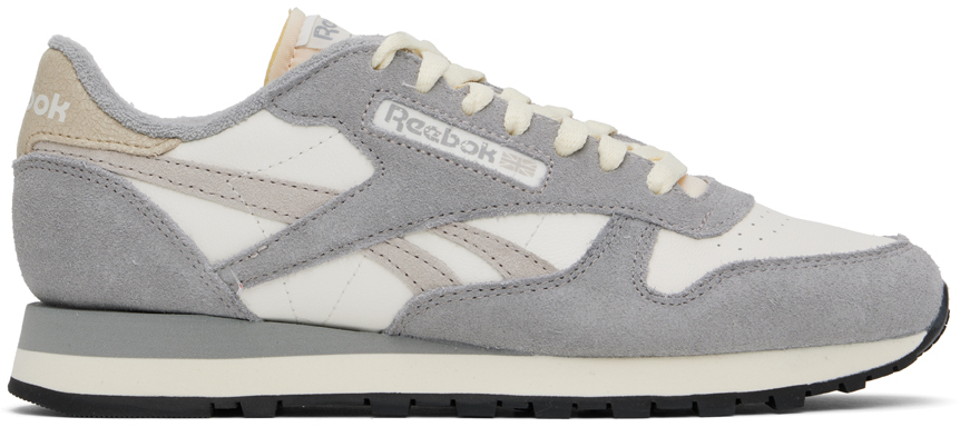 Shop Reebok Gray & Off-white Classic Leather Sneakers In Chalk/grey 3/moonsto