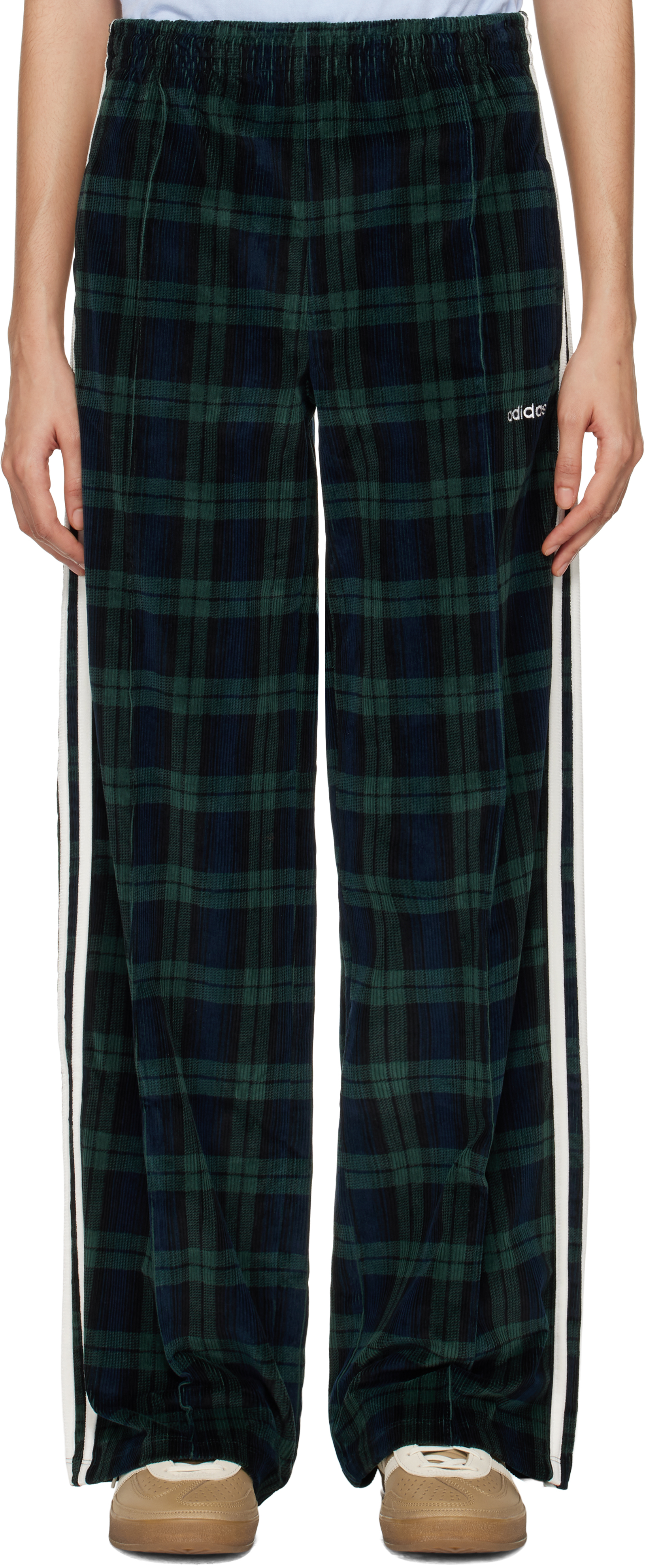 Green & Navy Corduroy Tartan Wide Leg Lounge Pants