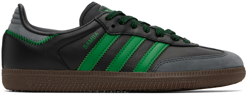 adidas Originals: Black & Green Samba Sneakers | SSENSE