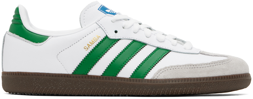 Adidas Originals White & Green Samba Og Sneakers In Ftwr White / Green /