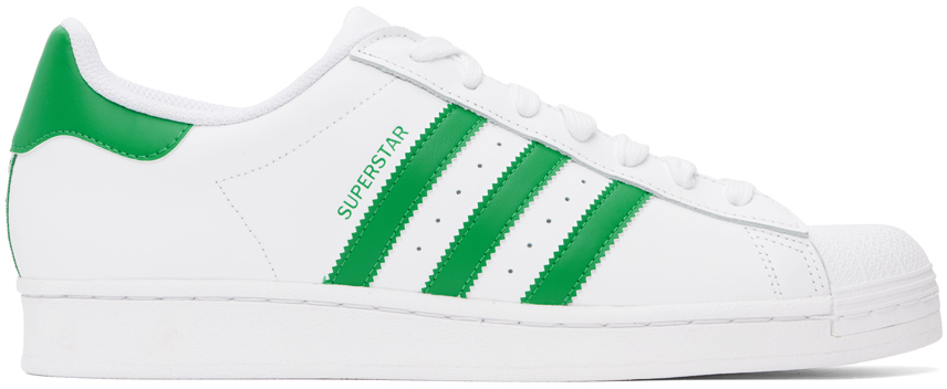 adidas Originals White Green Superstar Sneakers SSENSE