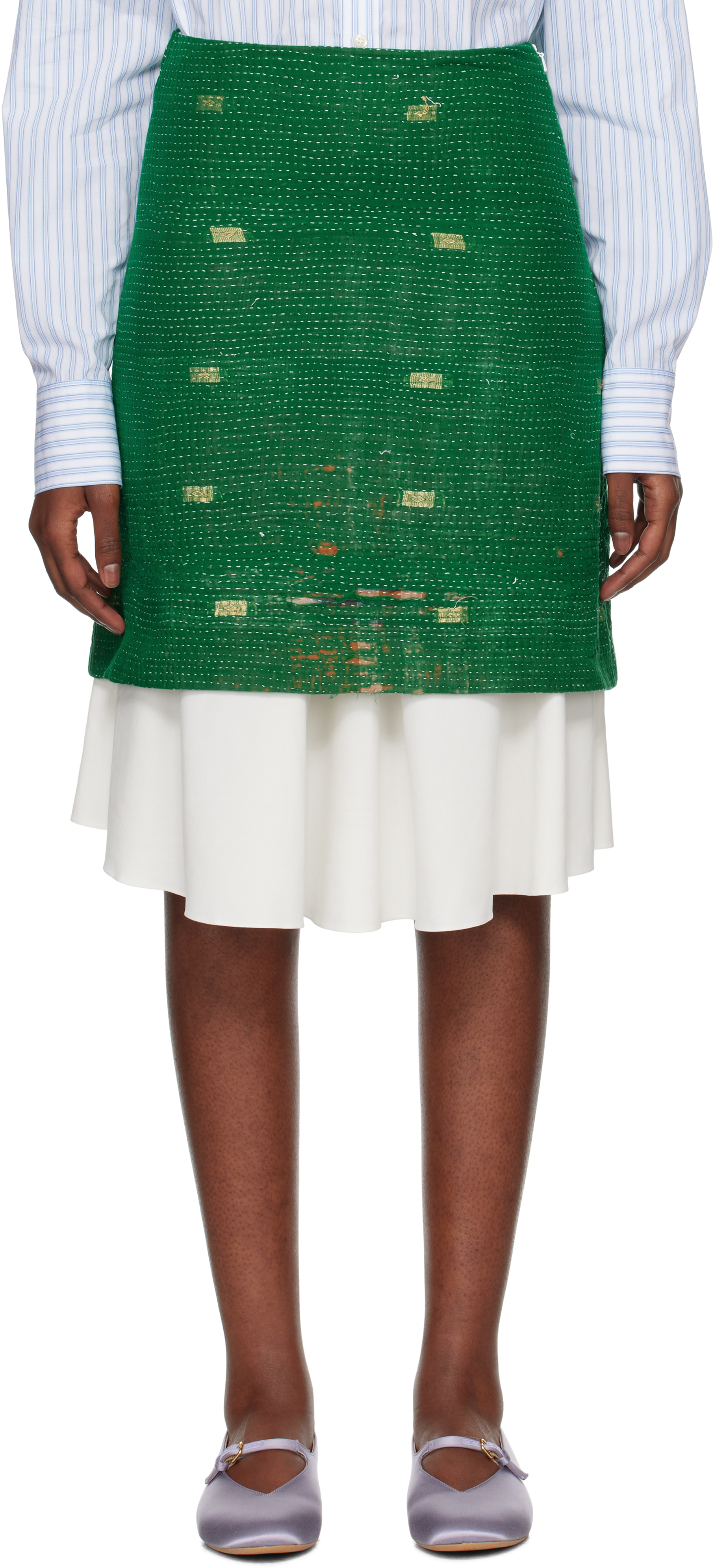 Wales Bonner Green Triumph Midi Skirt In Green Multi