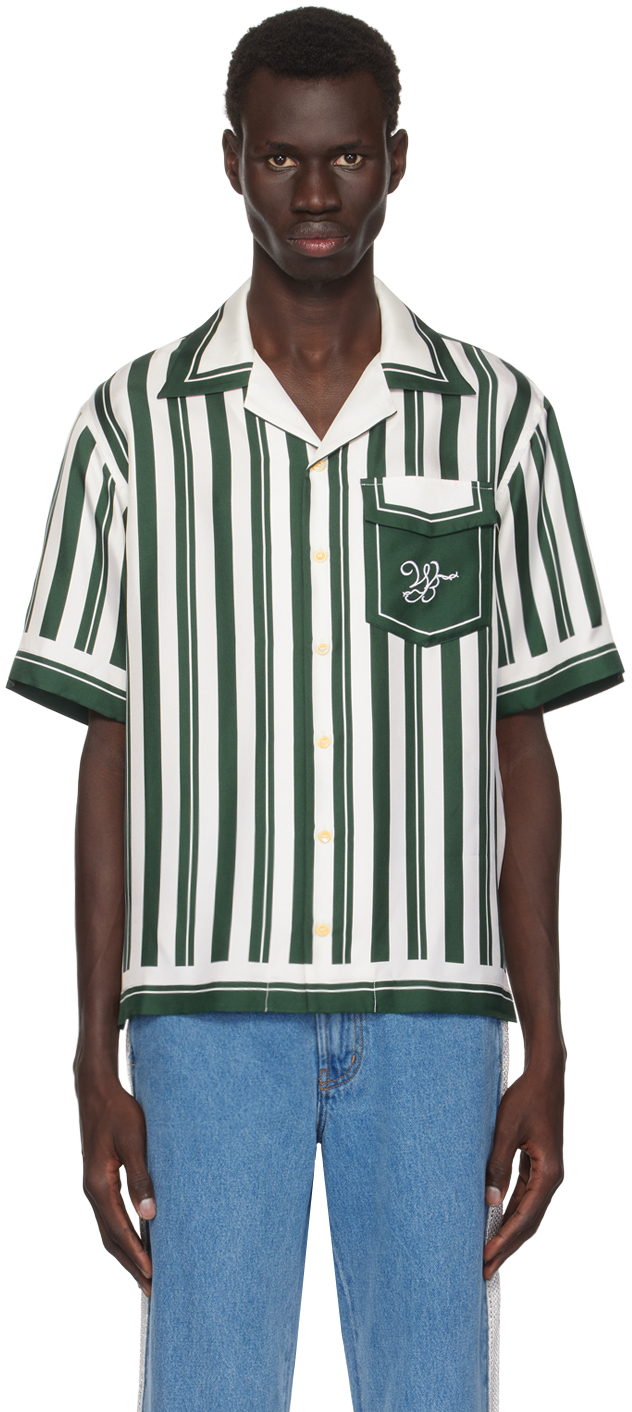 Shop Wales Bonner Green & White June Bowling Shirt In Ivory/green