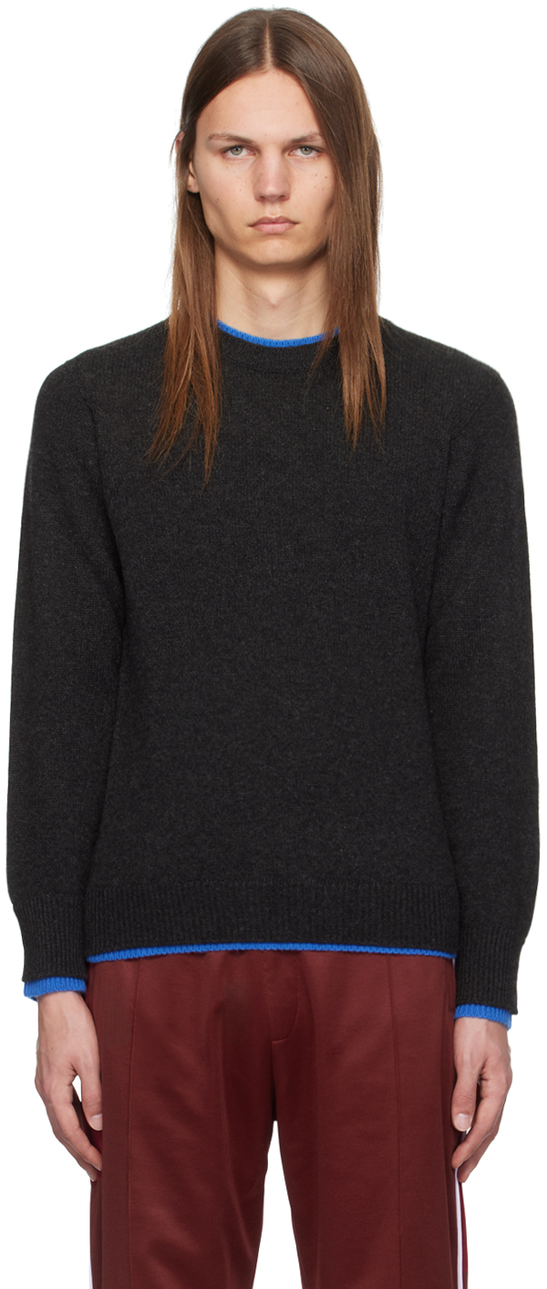 Shop Wales Bonner Black Steady Knit Sweater In Charcoal/bright Blue