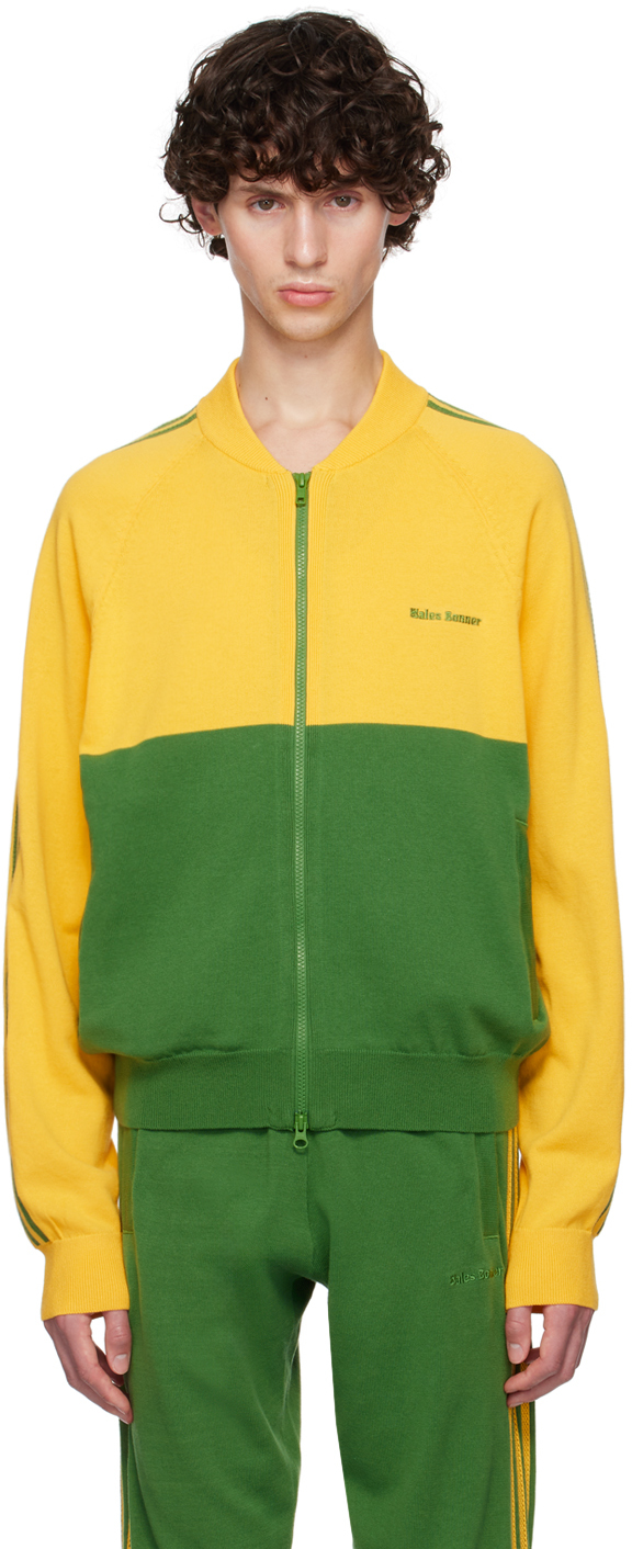 Shop Wales Bonner Green & Yellow Adidas Originals Edition Embroidered Logo Track Jacket In Bold Gold/crew Green