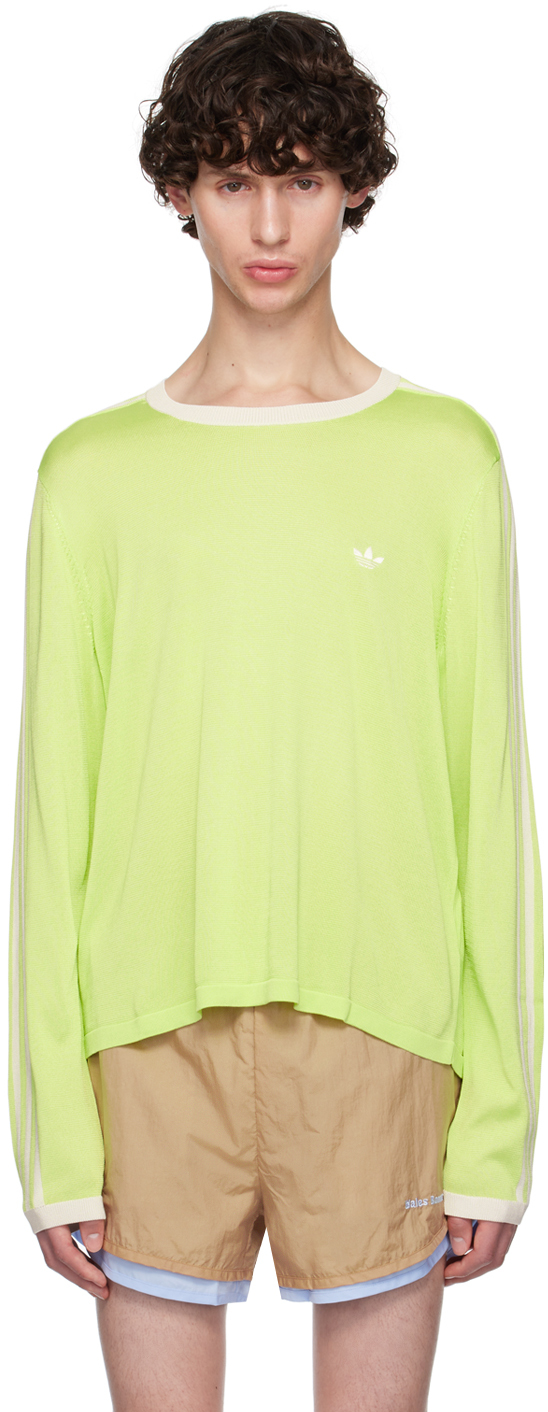 Shop Wales Bonner Green Adidas Originals Edition Embroidered Logo Long Sleeve T-shirt In Frozen Yellow/chalk