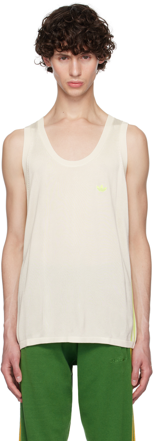 【送料&関税込】Wales Bonner White Ribbed Record Tank Top Wales Bonner Record Tank Top - White/ Light Blue | Garmentory