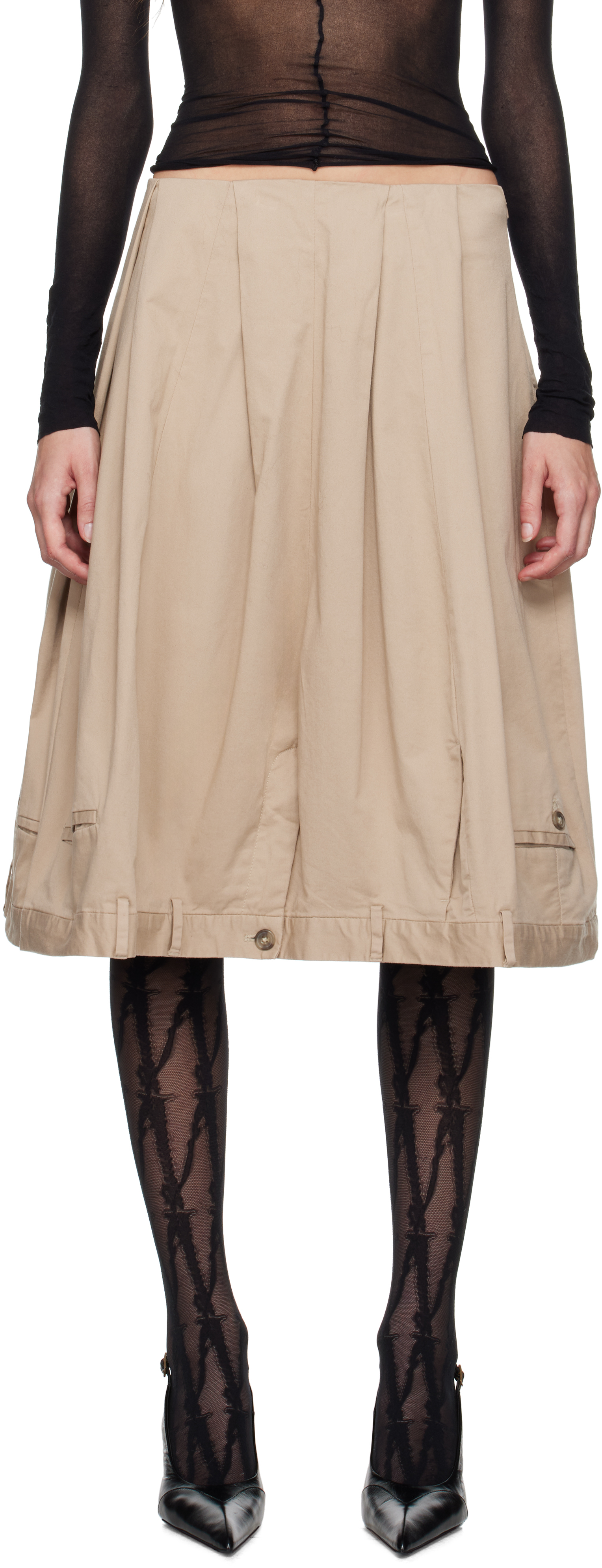 Shop Hodakova Beige Upside Down Chinos Wide Midi Skirt