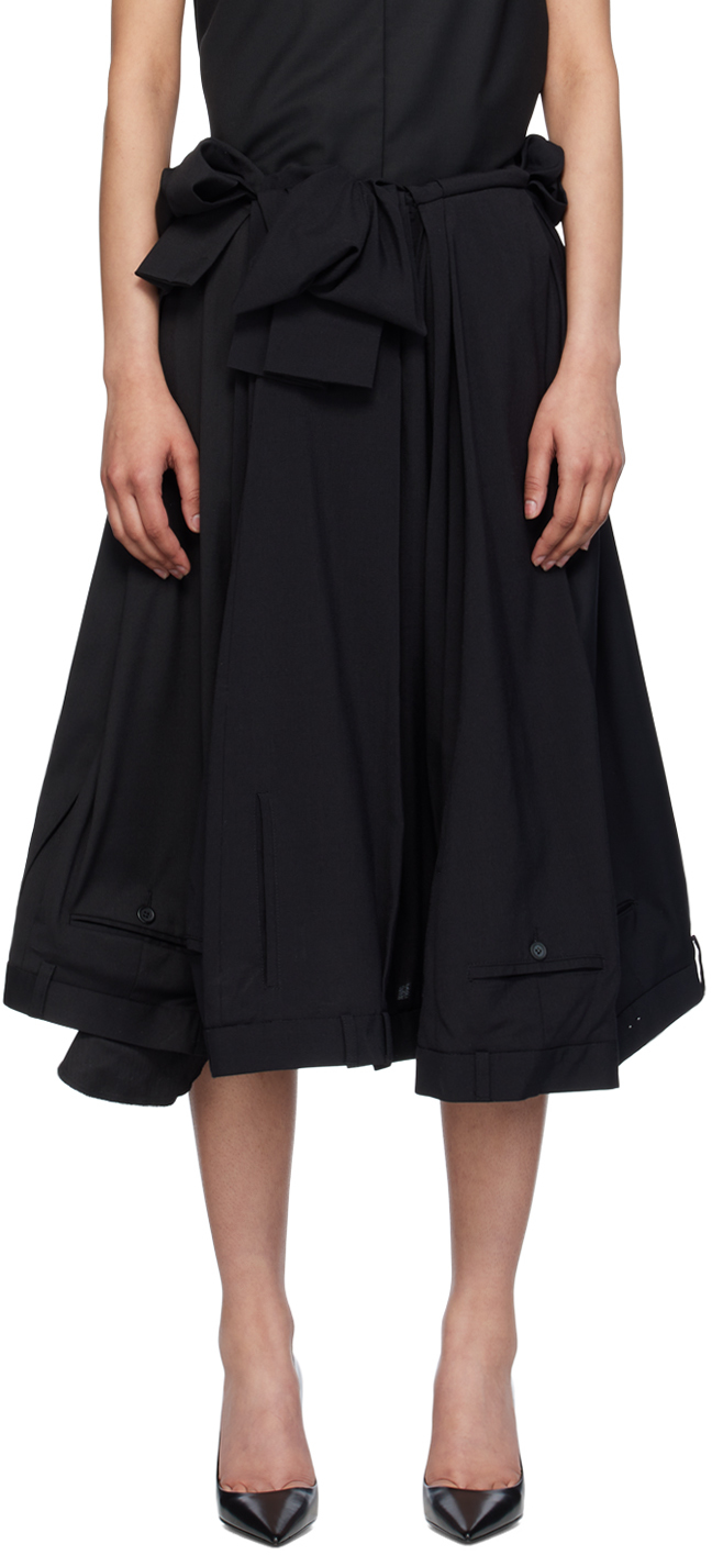 Black Upside Down Bow Midi Skirt