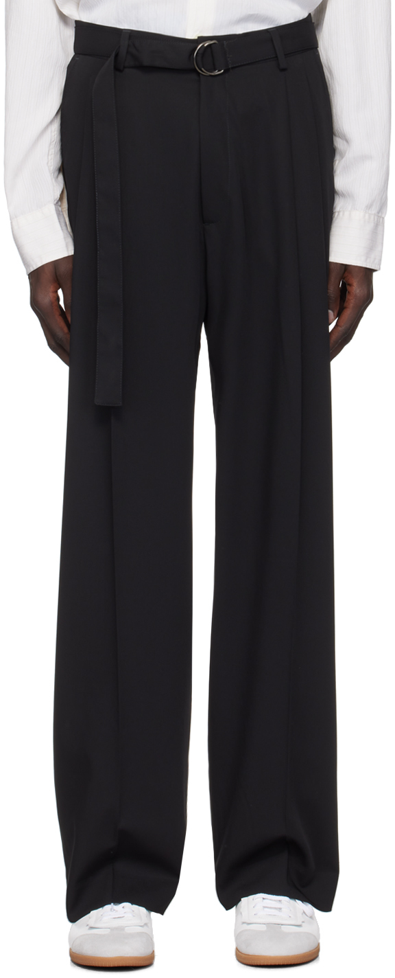 Black Omari Double Pleated Trousers